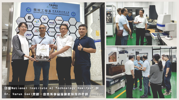 115/05/29 印度National Institute of Technology Hamirpur 的Dr. Varun Goel (Associate Professor and Head, SJVN Chair, Mechanical Engineering Department)來訪,由本系李宜庭副教授接待參觀圖片